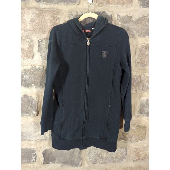 Puma X Ferrari Sweatshirt Woman's Medium Black Hoodie Full Zip Racing‎ Long - Picture 1 of 16